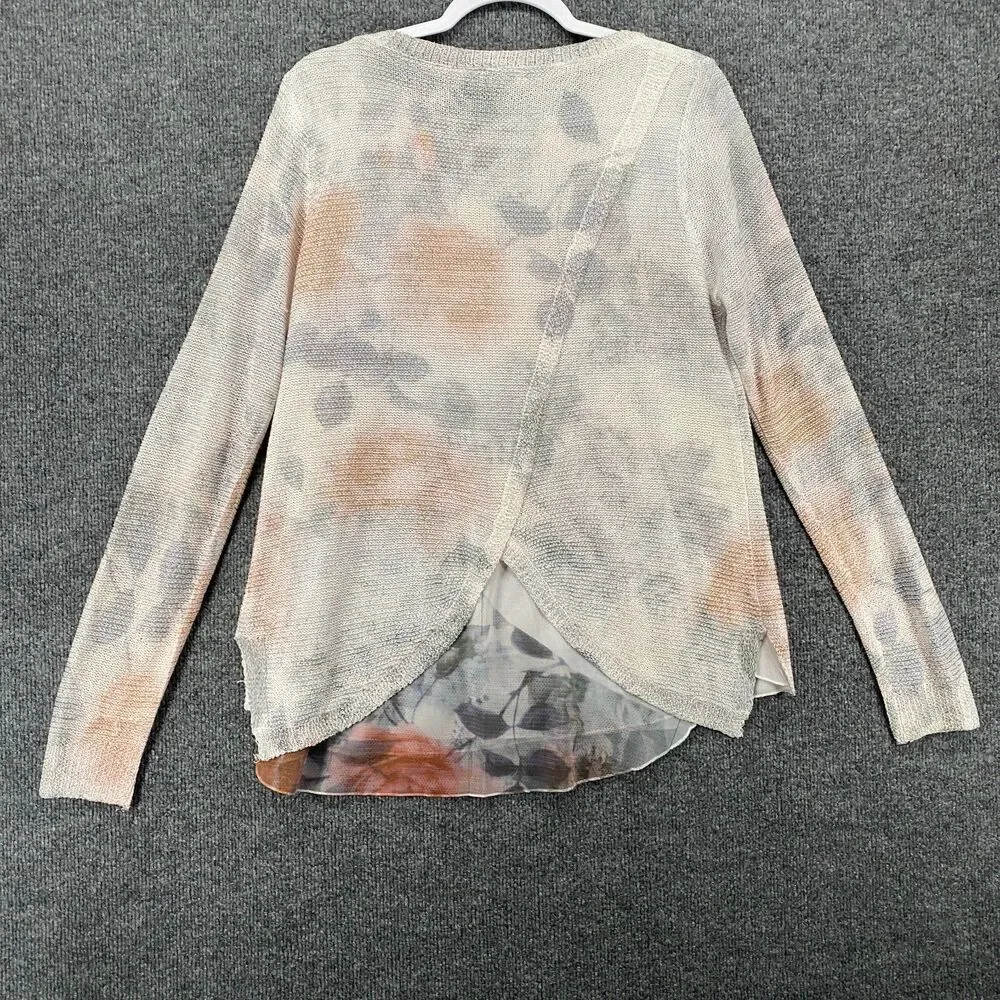 Sioni Sweater Womens L Floral Watercolor Pullover Round‎ Neck Layered Romantic